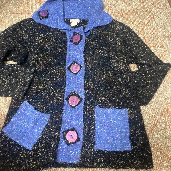 GLENMONT DESIGN Women’s Vintage Cardigan Black/Blue Sweater Large Buttons Medium - Picture 4 of 11